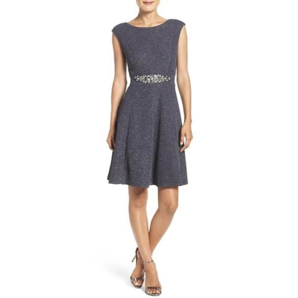 Eliza J Women’s Plus Gray Metallic Rhinestone Fit Flare Formal Dress Sz 18W $198